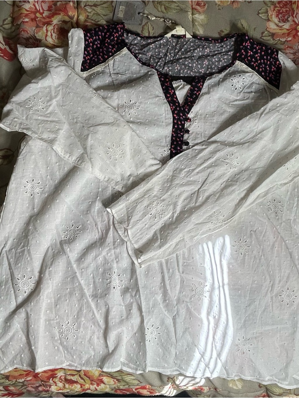 Matilda Jane White Eyelet Tunic with Navy Floral Trim